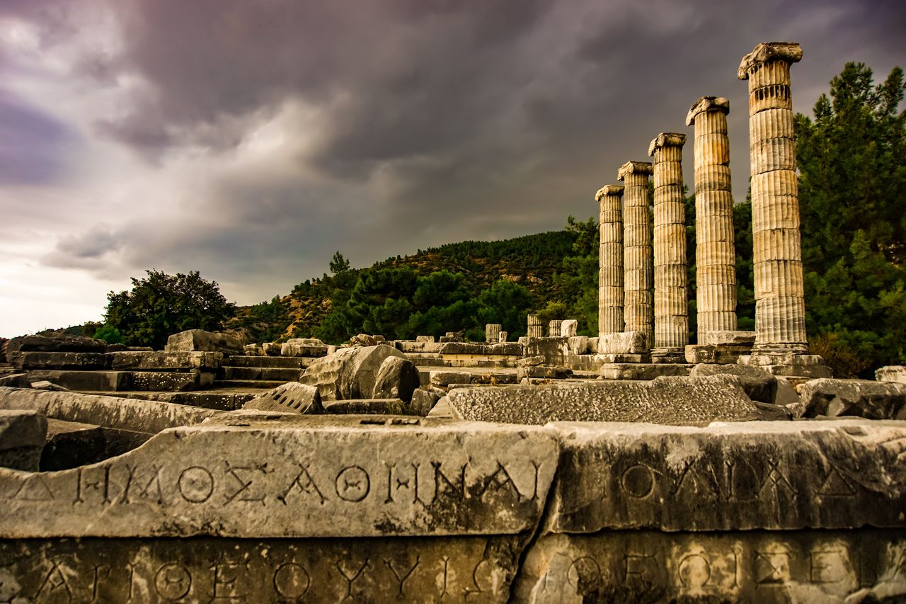 Athena Temple, Ancient, Greek City, Priene, Soke, Aydin,Turkey, Column, Inscription, Greek Alphabet