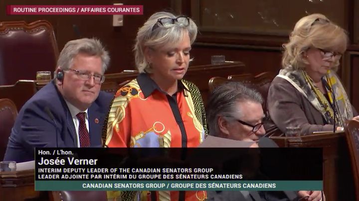 Canadian Senators Group interim leader Josée Verner speaks in the Senate in Ottawa on Dec. 12, 2019.