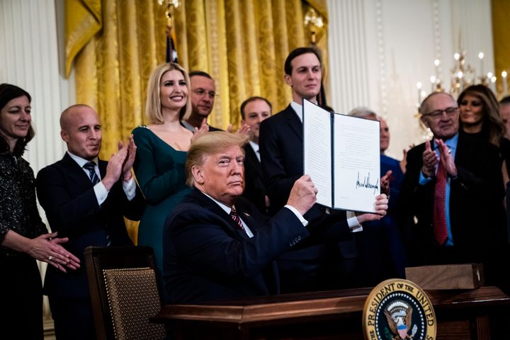 President Donald J. Trump speaks at a Hanukkah Reception and participates in the signing of an executive order combating Anti-Semitism in the East Room at the White House on Wednesday, Dec 11, 2019 in Washington, DC. 
