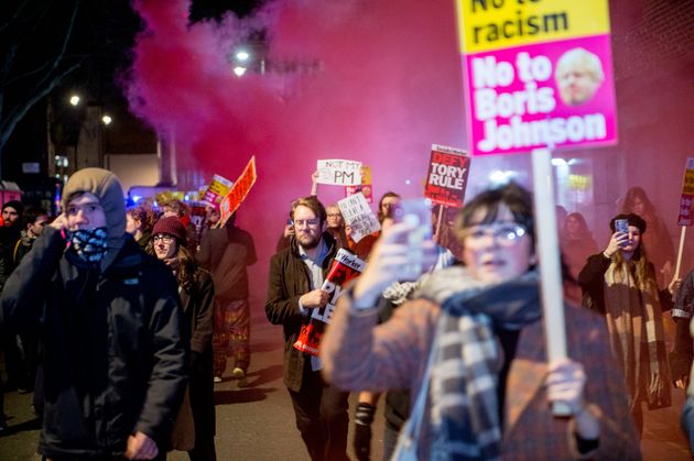 Protests broke out in London on Friday evening after the election results were announced. 