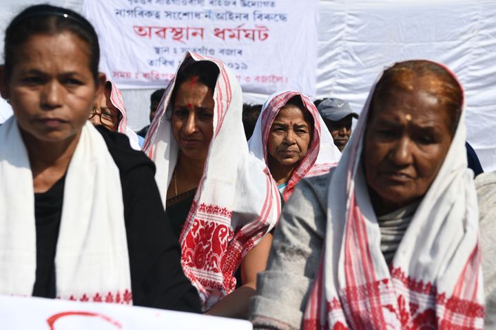 Protestors take part in a demonstration against the Citizenship Act in Guwahati on December 14, 2019. 