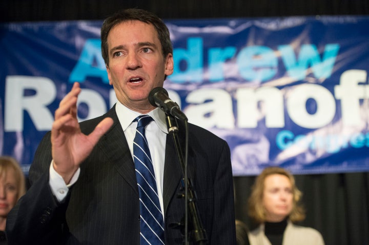 Andrew Romanoff speaks at a campaign event.