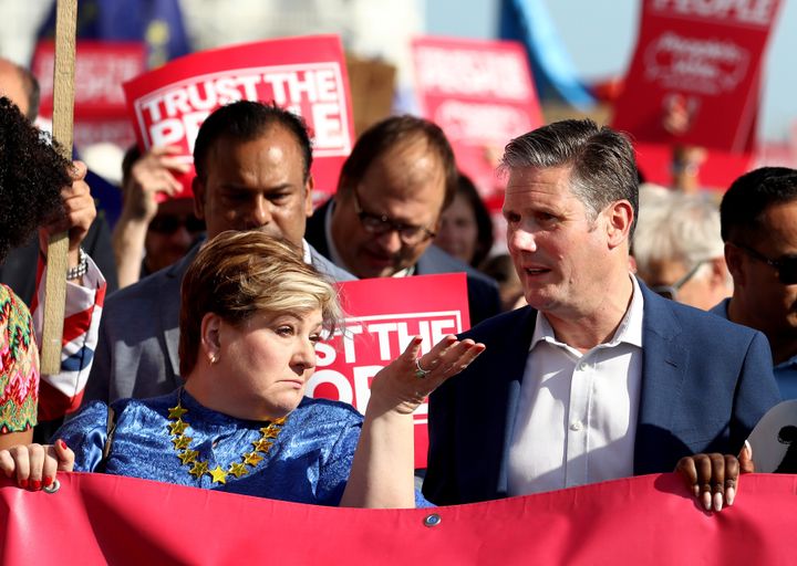 Shadow foreign secretary Emily Thornberry and shadow Brexit secretary Sir Keir Starmer at the anti-Brexit 'Trust the People' march and rally during the 2019 Labour conference.