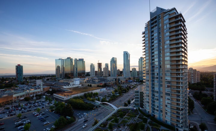 An aerial view of Metrotown in Burnaby, B.C.