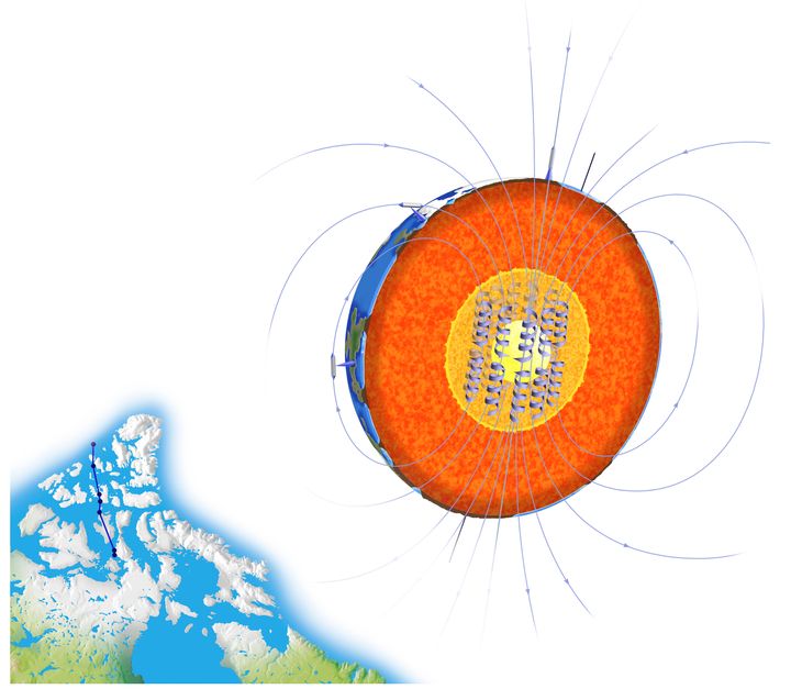 Γενικά, ο μαγνηστικός Βόρειος πόλος μετακινείται κατά 10-15 χιλιόμετρα ετησίως. the magnetic North Pole moves about 10 to 15 km northwest per year. (Photo by: QAI Publishing/Universal Images Group via Getty Images)