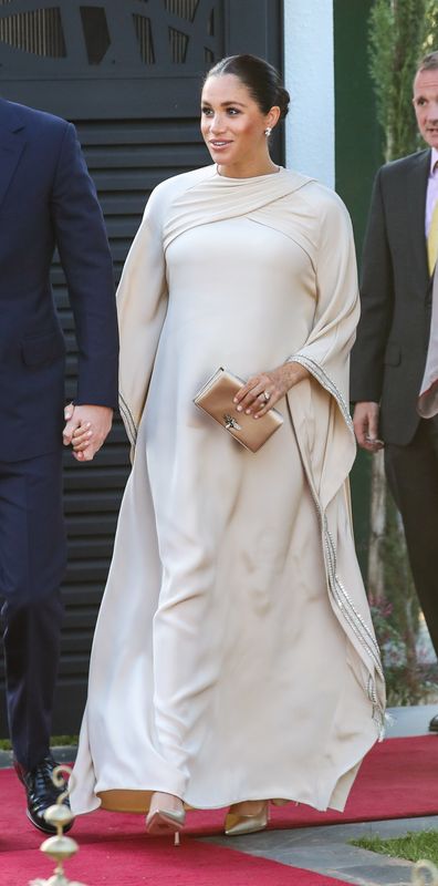 Meghan attends a reception hosted by the British ambassador to Morocco at the British Residence in Rabat during the second day of her tour of Morocco.