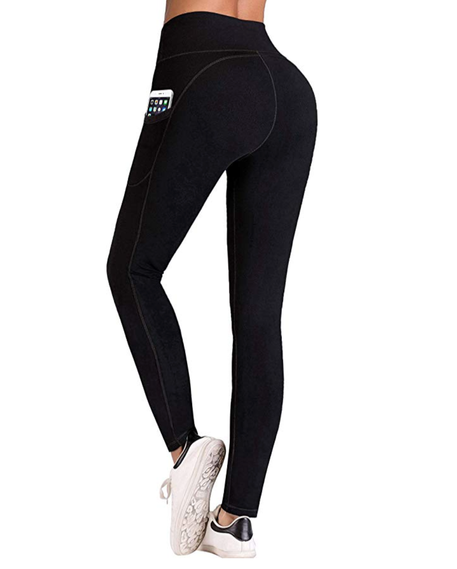 Phisockat Womens High Waist Yoga Pants with Pockets Black Grey Tye