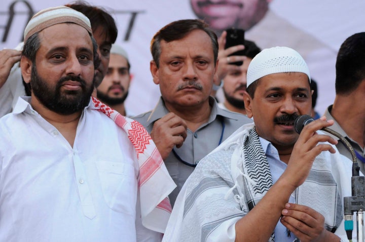Delhi Chief Minister Arvind Kejriwal (right) with AAP MLA Amanatullah Khan in a file photo.