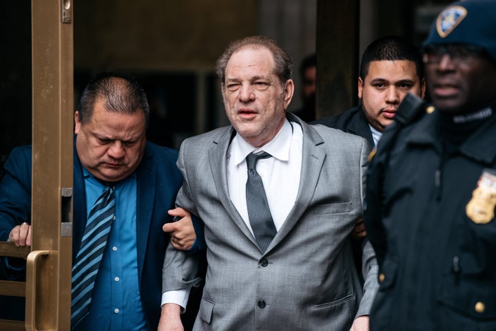 Accused rapist Harvey Weinstein, pictured after a recent bail hearing, said he deserves a pat on the back for pushing the cause of women in entertainment.