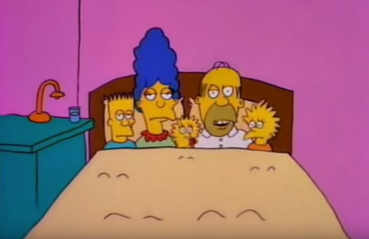 The Simpsons as they appeared in their very first short, Good Night