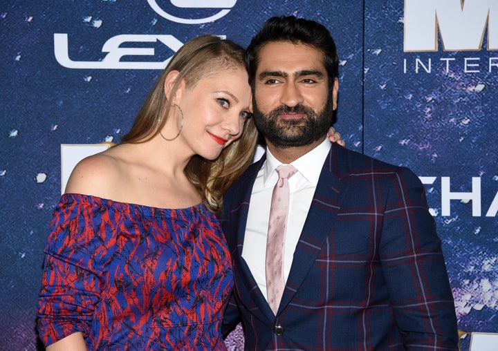 Kumail Nanjiani and Emily V. Gordon attend the world premiere of "Men in Black: International" in June.