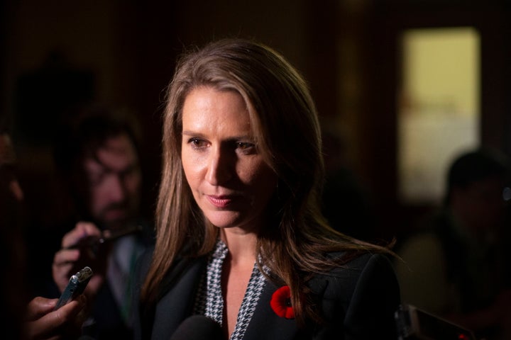 Ontario Minister of Transportation Caroline Mulroney speaks to media in the Ontario legislature in Toronto on Oct. 28, 2019.