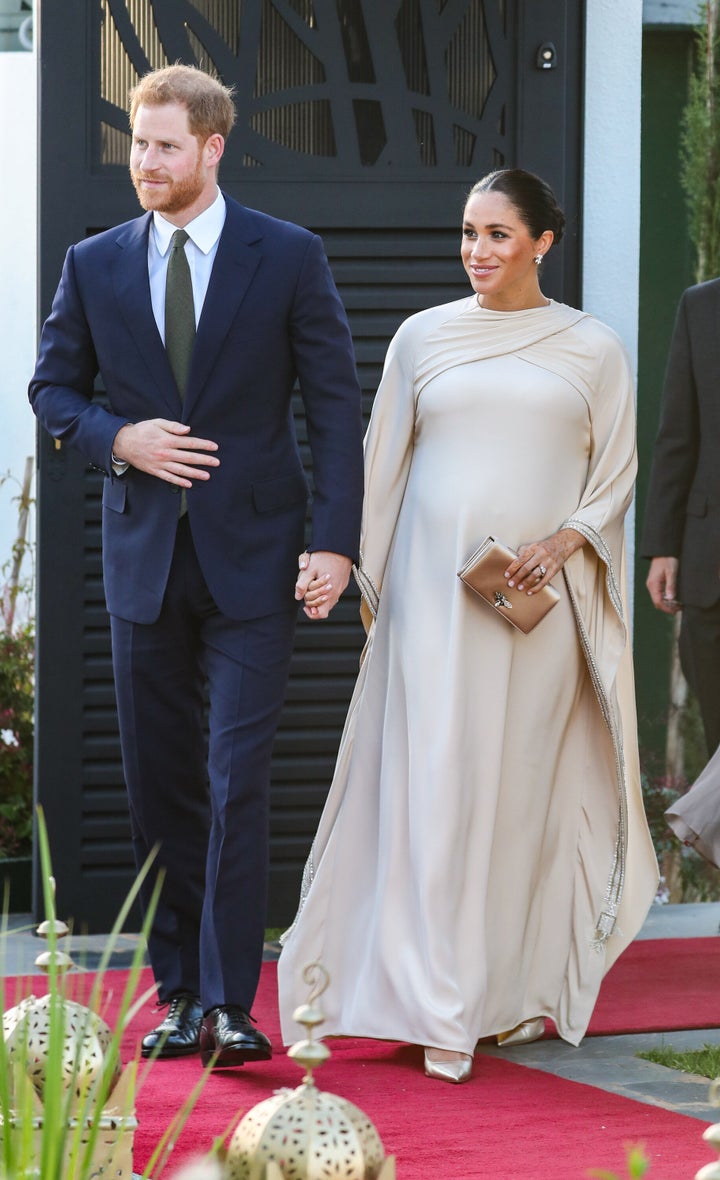 The Duke and Duchess of Sussex attend a reception organized by the British ambassador to Morocco during the second day of their tour of Morocco on February 24.
