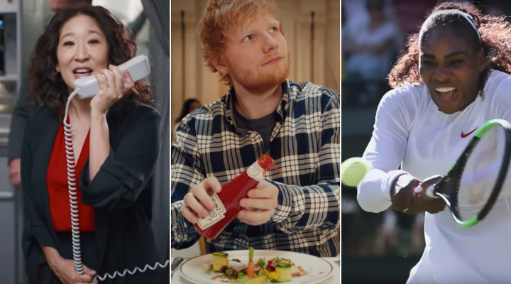 From left, Sandra Oh, Ed Sheeran and Serena Williams appear in ads featured on YouTube for Air Canada, Heinz and Nike. These three spots were the most watched YouTube ads in Canada for 2019. 