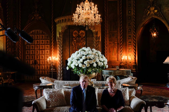 Trump sits with Linda McMahon, the outgoing head of the Small Business Administration, at his Mar-a-Lago estate on March 29, 2019. McMahon was a major donor to Trump's 2016 election effort and left the adminstration to join his 2020 campaign.