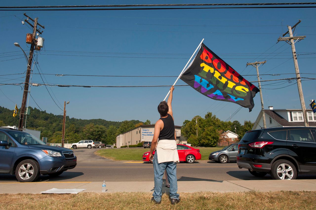 A demonstration for LGBTQ rights in Rowan County, Kentucky, in 2015, after county clerk Kim Davis refused to sign marriage licenses for same-sex couples. Since then, 10 Kentucky cities have passed laws protecting LGBTQ people from discrimination.