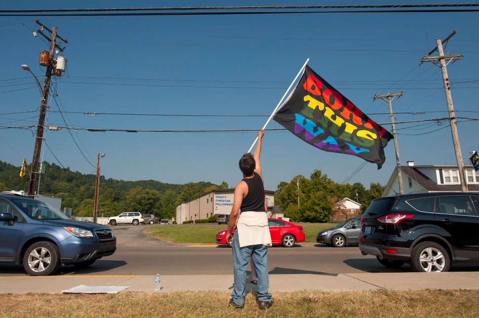 A demonstration for LGBTQ rights in Rowan County, Kentucky, in 2015, after county clerk Kim Davis refused to sign marriage li
