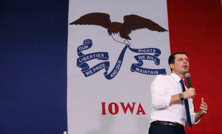 Buttigieg speaks during a town hall meeting in Creston, Iowa, on Nov. 25.