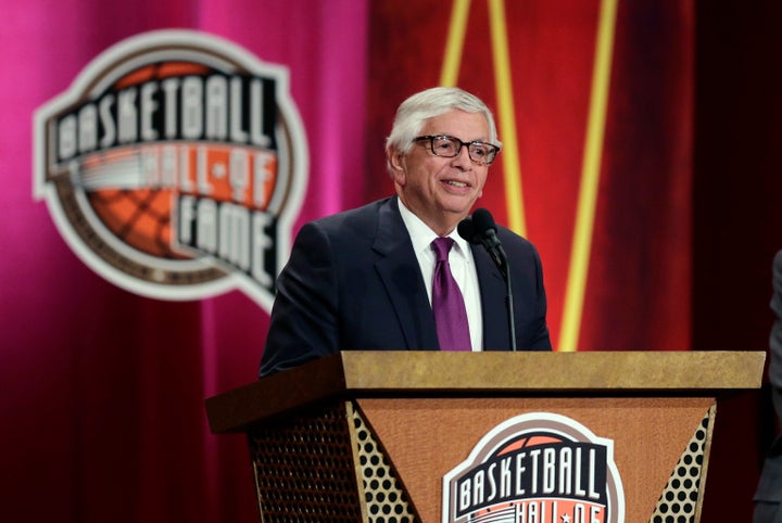 Former NBA Commissioner David Stern speaks during his induction into the Basketball Hall of Fame in Springfield, Mass., in 20
