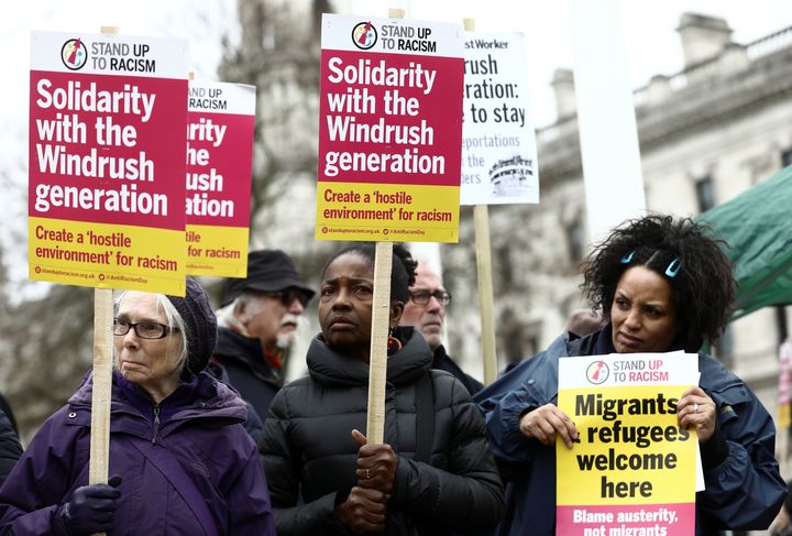 People protest against the treatment of Windrush victims in 2018 
