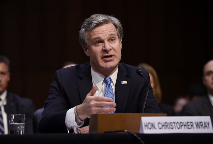 FBI Director Christopher Wray testifies before the Senate Homeland Security Committee on the current threat environment, November 5, 2019 in Washington, DC. (Photo by Olivier Douliery / AFP) (Photo by OLIVIER DOULIERY/AFP via Getty Images)