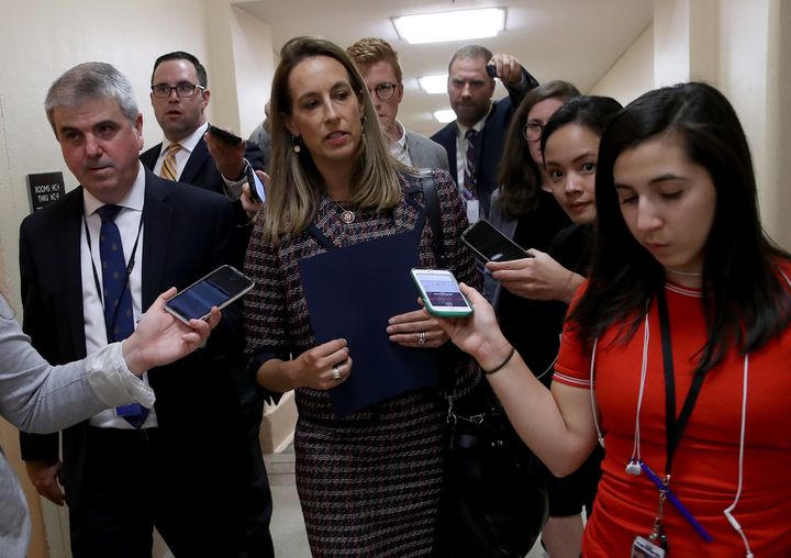 Rep. Mikie Sherrill (D-N.J.) speaks with reporters after House Speaker Nancy Pelosi announced formal impeachment proceedings against President Donald Trump on Sept. 24, 2019. 