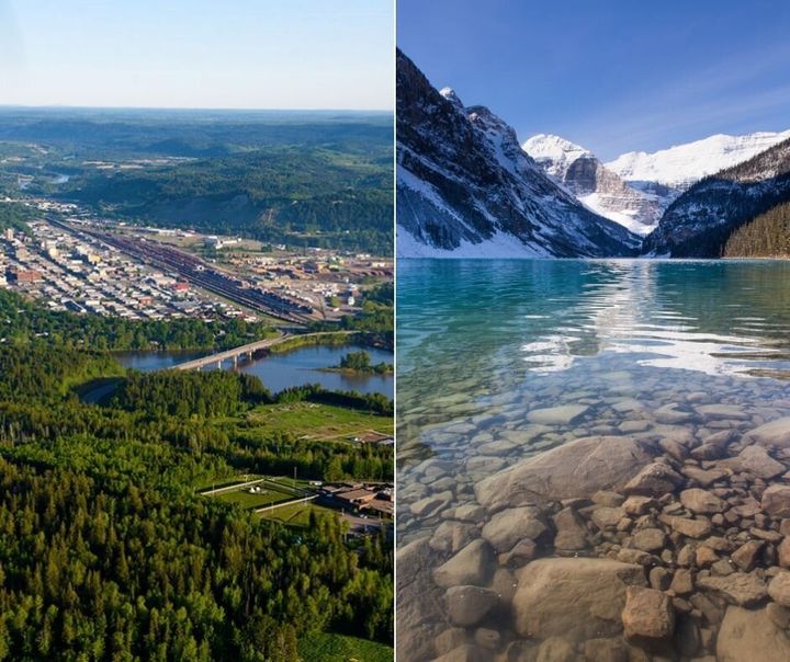 Prince George, B.C. (left) and Lake Louise, Alta. (right). Two very different places.