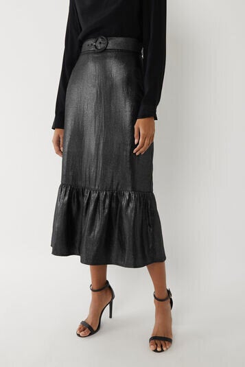 Metallic Tiered Midi Skirt, Warehouse, £32