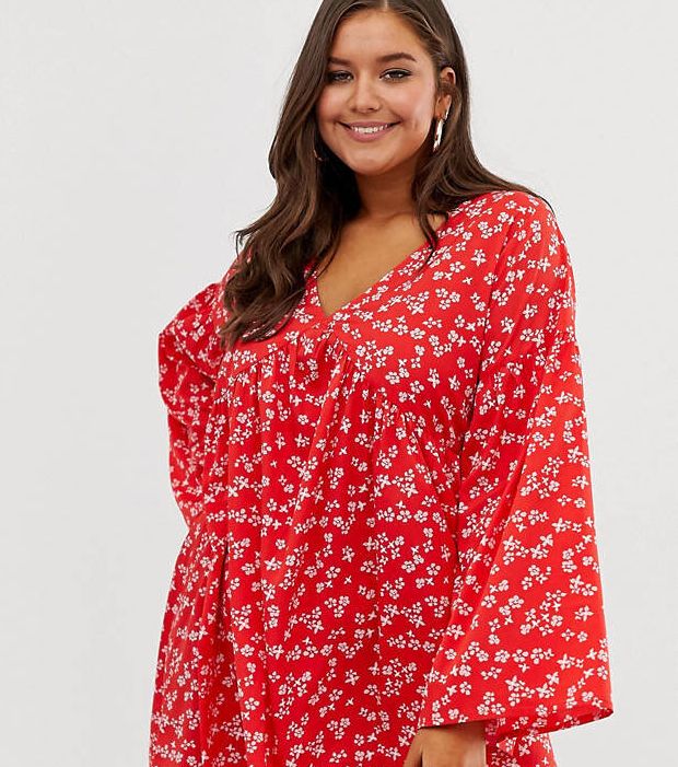 Pretty Little Thing Plus Smock Dress In Red Ditsy Print, ASOS, £14 