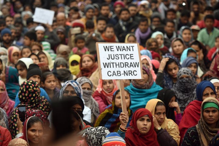 Protesters with banners and placards continue their protest against the Citizenship Amendment Act and National Register of Citizens on December 17, 2019 in New Delhi, India. 