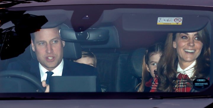 William, Louis, Charlotte and Kate attend a Christmas lunch for members of the royal family hosted by the queen at Buckingham Palace on Dec. 18 in London. 