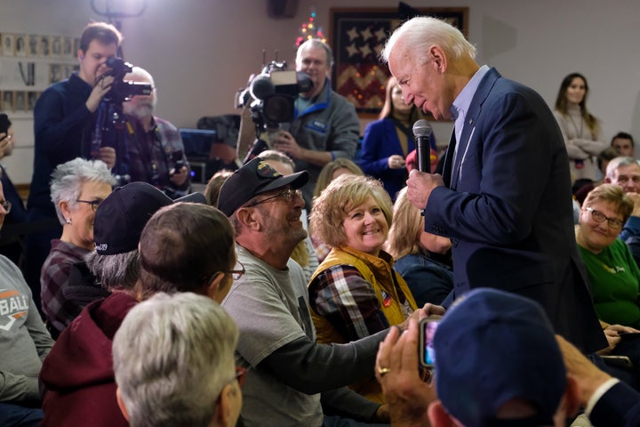 Former Vice President Joe Biden speaks to supporters at a VFW hall in Oelwein, Iowa. He has the highest support among seniors of any Democratic presidential candidate.