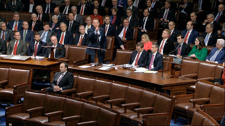 House Judiciary Committee ranking member Rep. Doug Collins, R-Ga., speaks as the House of Representatives debates the articles of impeachment against President Donald Trump at the Capitol in Washington on Wednesday.