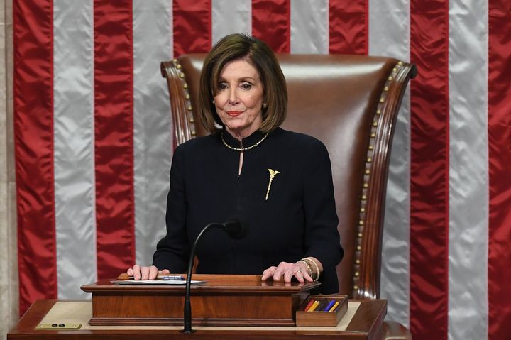 US Speaker of the House Nancy Pelosi presides over Resolution 755, Articles of Impeachment Against President Donald J. Trump.