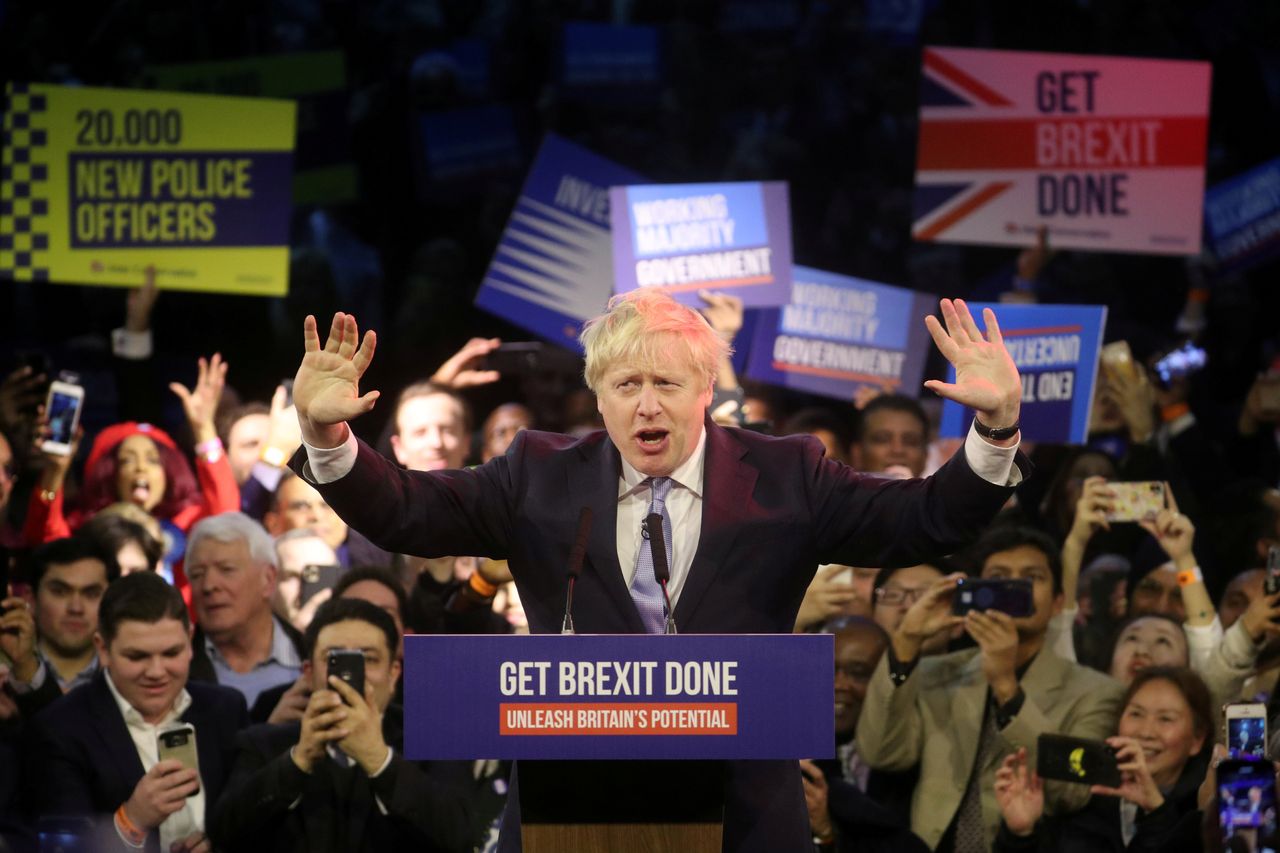 Boris Johnson speaks during a final general election campaign event in London, on 11 December.