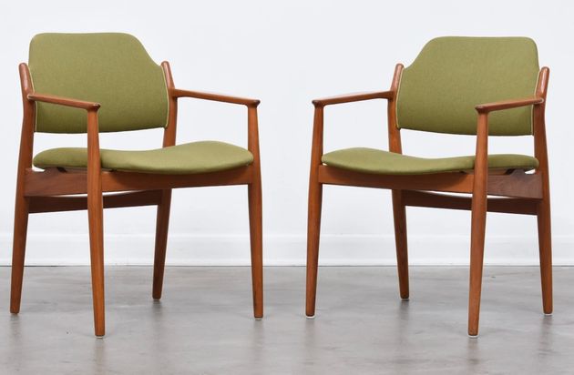 Olive green Danish chairs by Arne Vodder, Chase and Sorensen, £645