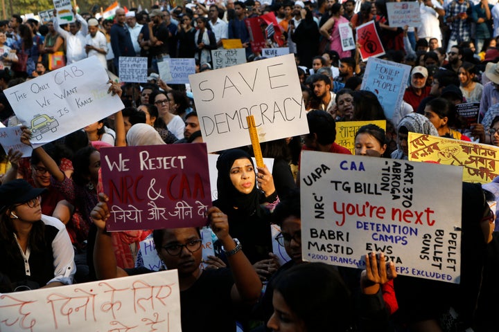 Indians gather during a protest rally against the Citizen Amendment Act in Mumbai, India, Thursday, Dec. 19, 2019.