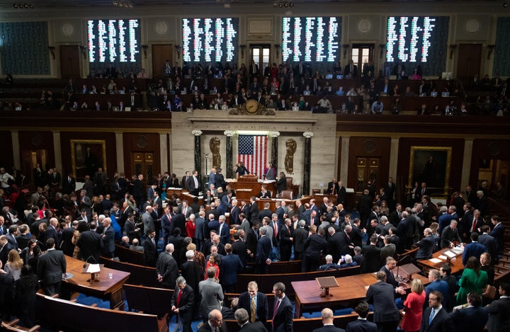 US Speaker of the House Nancy Pelosi presides over Resolution 755, Articles of Impeachment against President Donald J. Trump