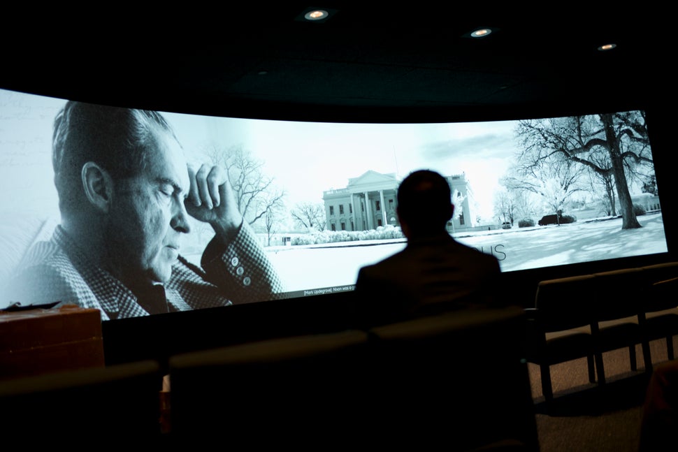 In this Oct. 5, 2016, photo, a film at the Richard Nixon Presidential Library and Museum in Yorba Linda, California, ope