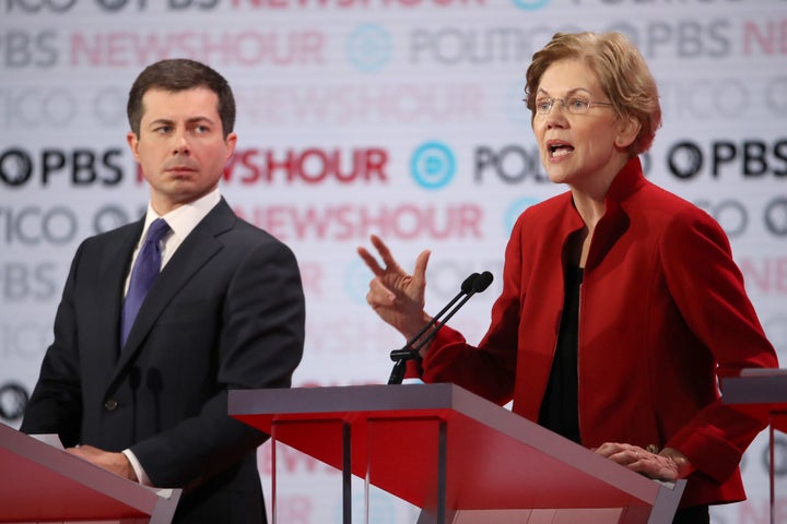 Sen. Elizabeth Warren (D-Mass.) took on South Bend, Indiana, Mayor Pete Buttigieg during the presidential debate for his reliance on big donors.