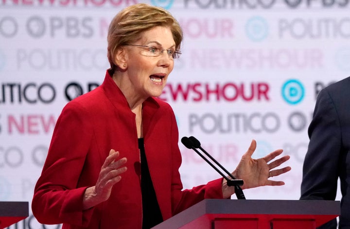Democratic presidential candidate Elizabeth Warren speaks during the sixth Democratic debate Thursday at Loyola Marymount Uni