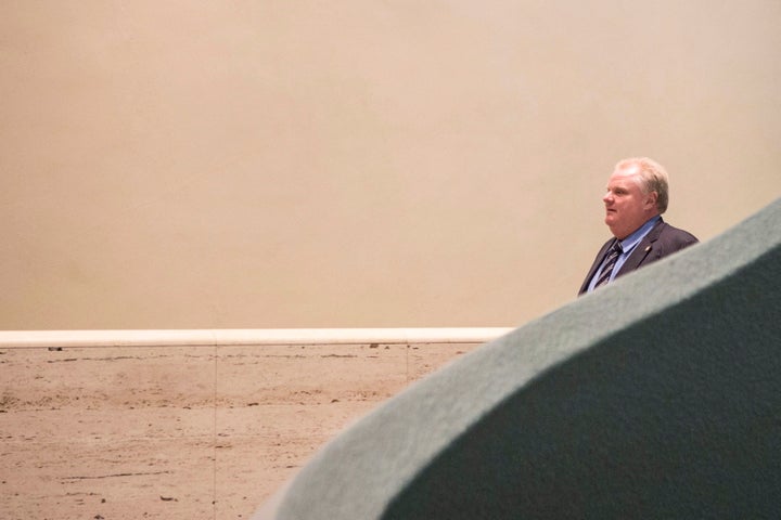Toronto Mayor Rob Ford arrives for a news conference at City Hall in Toronto on Dec. 10 2013.