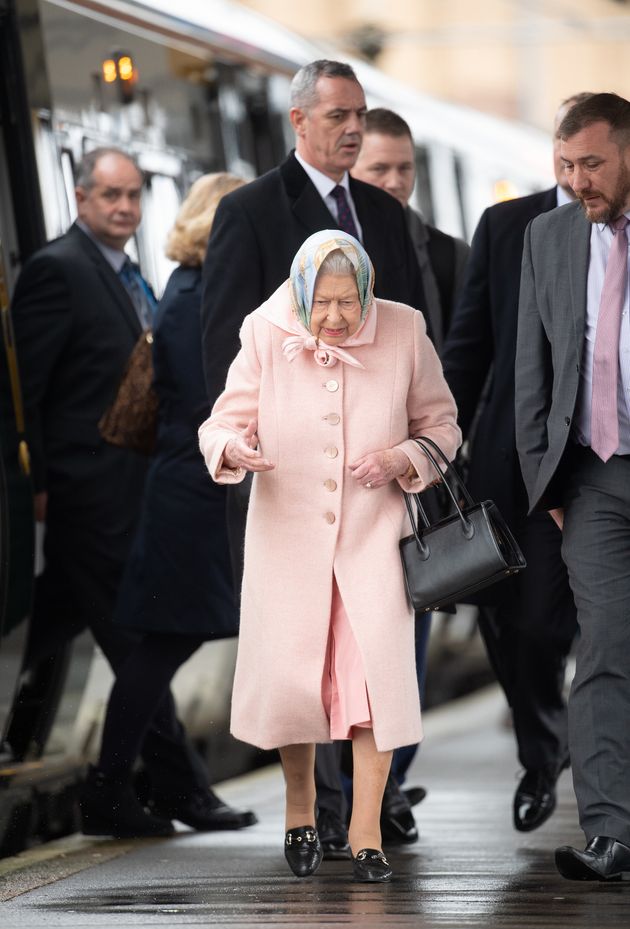 Queen Elizabeth II arrives at King's Lynn railway station in Norfolk on Friday 