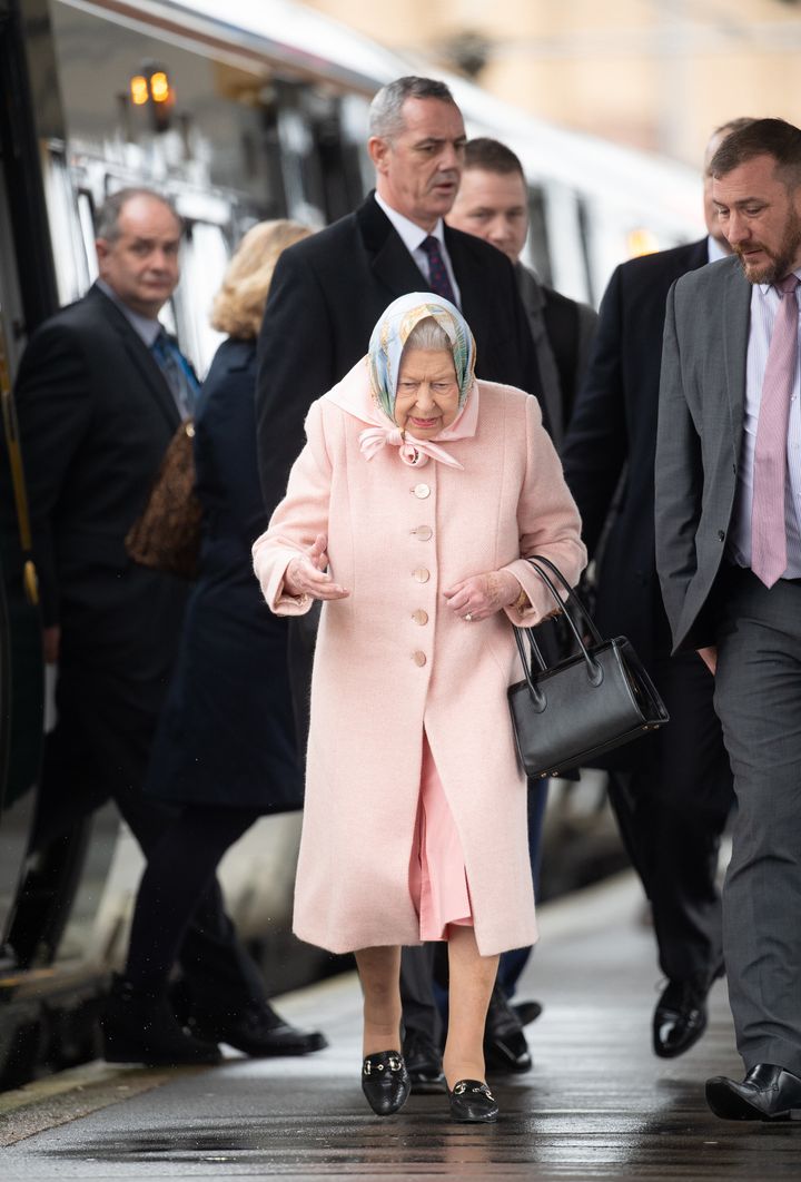 Queen Elizabeth II arrives at King's Lynn railway station in Norfolk on Friday 