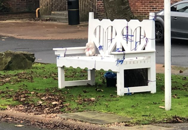 The bench in memory of Tristan and Blake Barrass outside Firth Park Academy