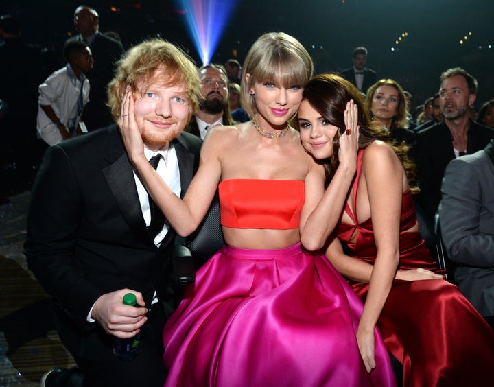 Sheeran, Taylor Swift and Gomez attend the 58th Grammy Awards on Feb. 15, 2016 in Los Angeles. 