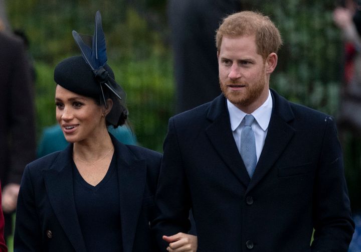 The Duke and Duchess of Sussex attend Christmas services at the Church of St. Mary Magdalene on the Sandringham estate in England last year.