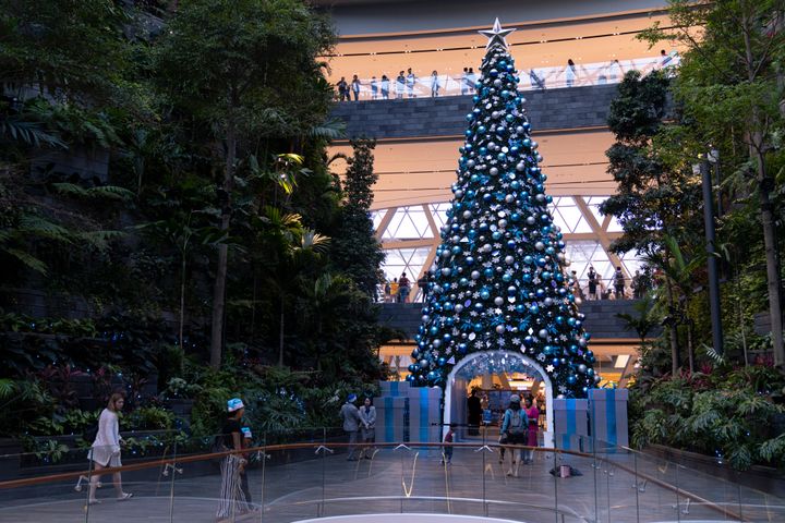 SINGAPORE, SINGAPORE - DECEMBER 20: A 16-metre tall Christmas tree stand on display, part of Christmas festivities at Jewel Mall in Changi Airport on December 20, 2019 in Singapore. (Photo by Ore Huiying/Getty Images)
