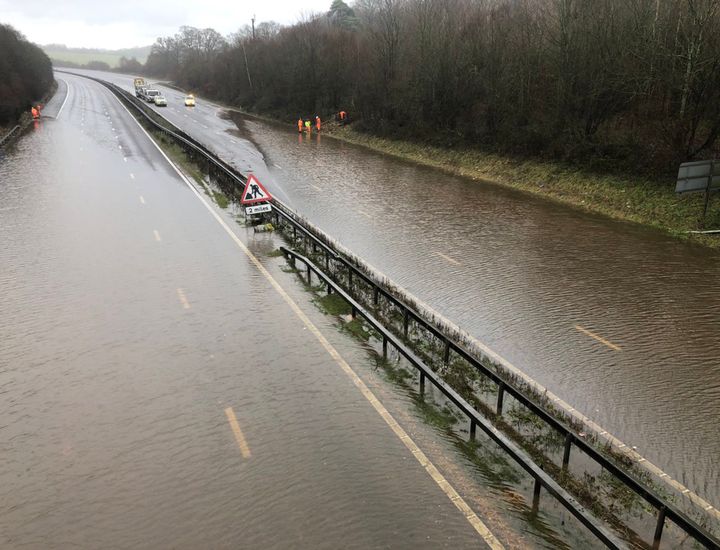 Handout photo taken with permission from the Twitter page of @Sarah_Dodwell of the flooding at the M23 by junction 10a. 