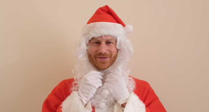 Prince Harry in disguise as Santa for a special holiday message to a children's charity on Dec. 20, 2019